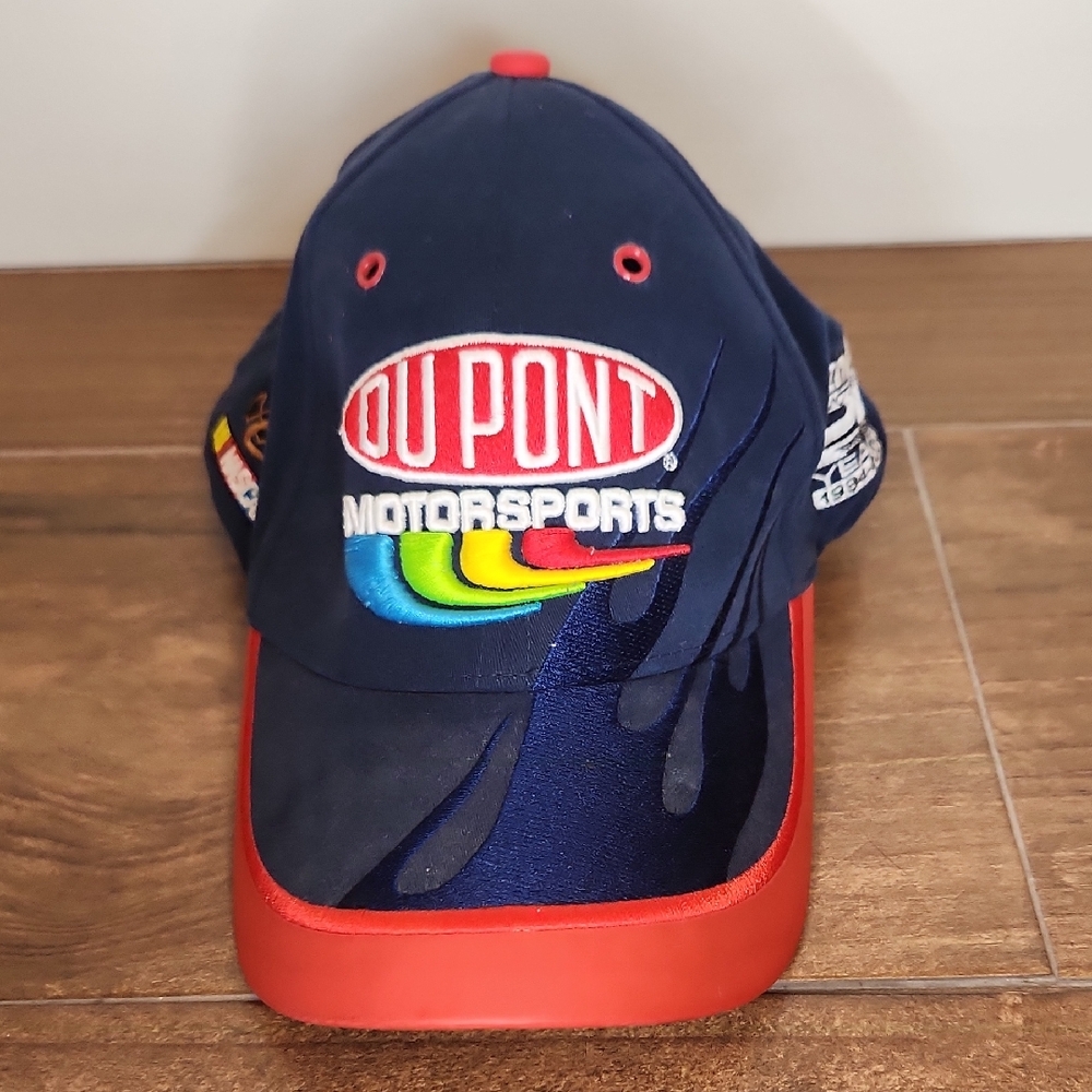 Vintage 90's Jeff Gordon 24 Car Dupont MotorsportsHat Blue Red Flames Retro Dad